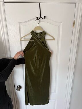 SHEIN Olive Velvet Cross Halter Backless Dress